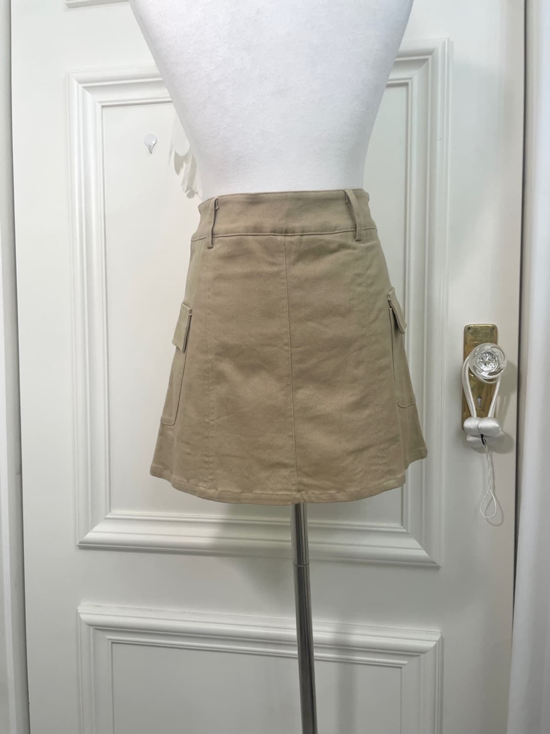 beige pleats cotton mini skirt(size-M) 상품이미지4