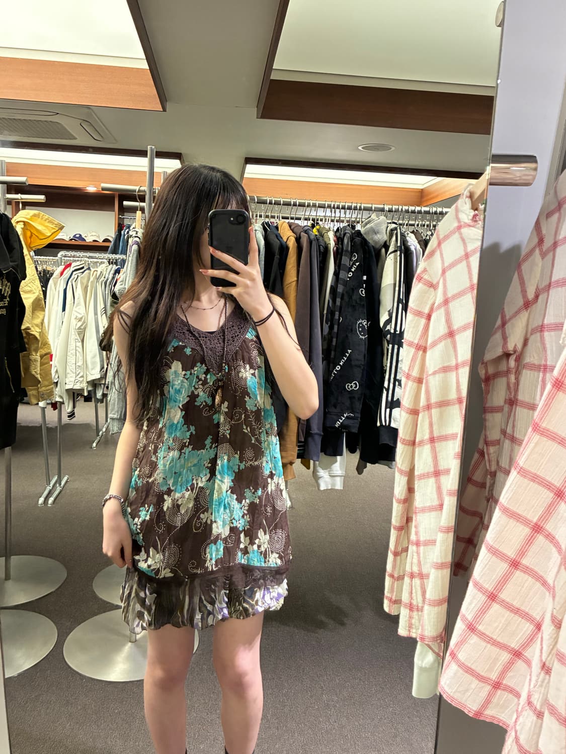 OS)Japanese vintage 여성 꽃무늬 시스루 슬리브리스 상품이미지1