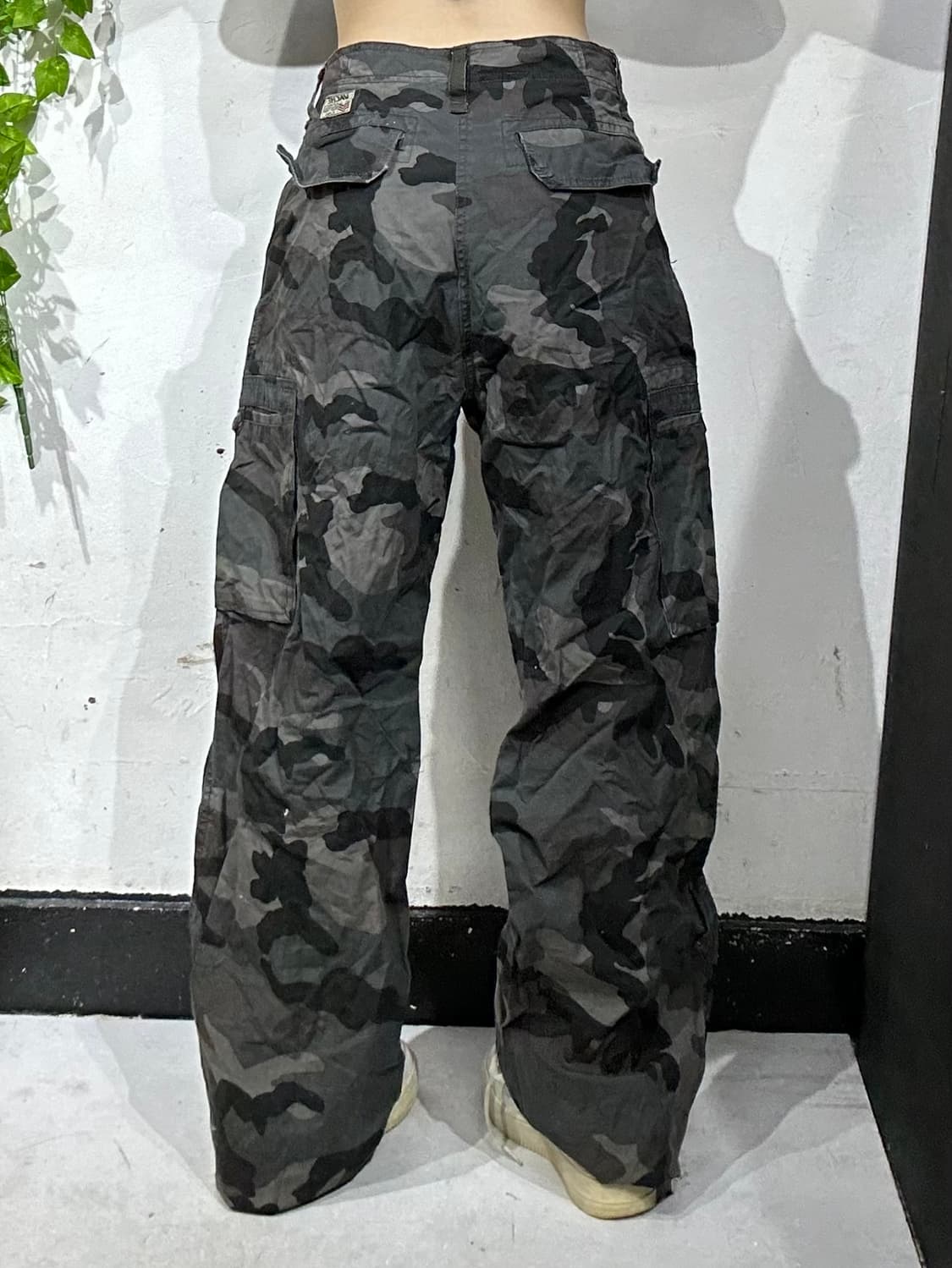 일본빈티지 VACHEC 카키 밀리터리 카모 와이드 카고 팬츠 군대 바지  상품이미지3