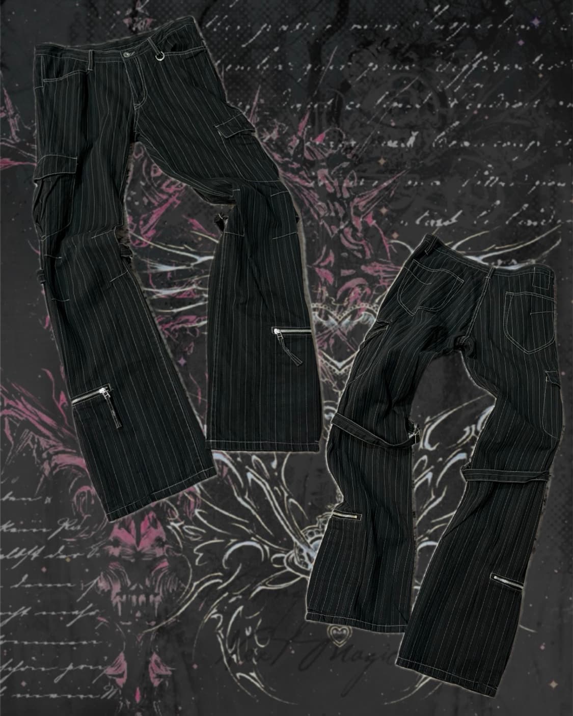 Y2K punk Stripe eyelet cargo pants 상품이미지1