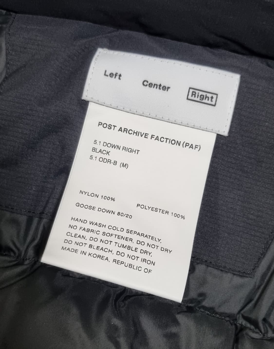 Paf 5.1 다운 라이트 패딩 블랙 M 새상품 상품이미지3