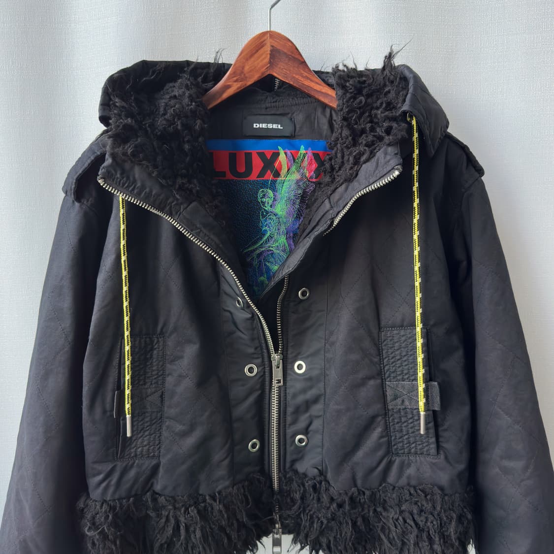 디젤 N-2B 투웨이 퍼 후드 자켓 블랙 90(S) 상품이미지2