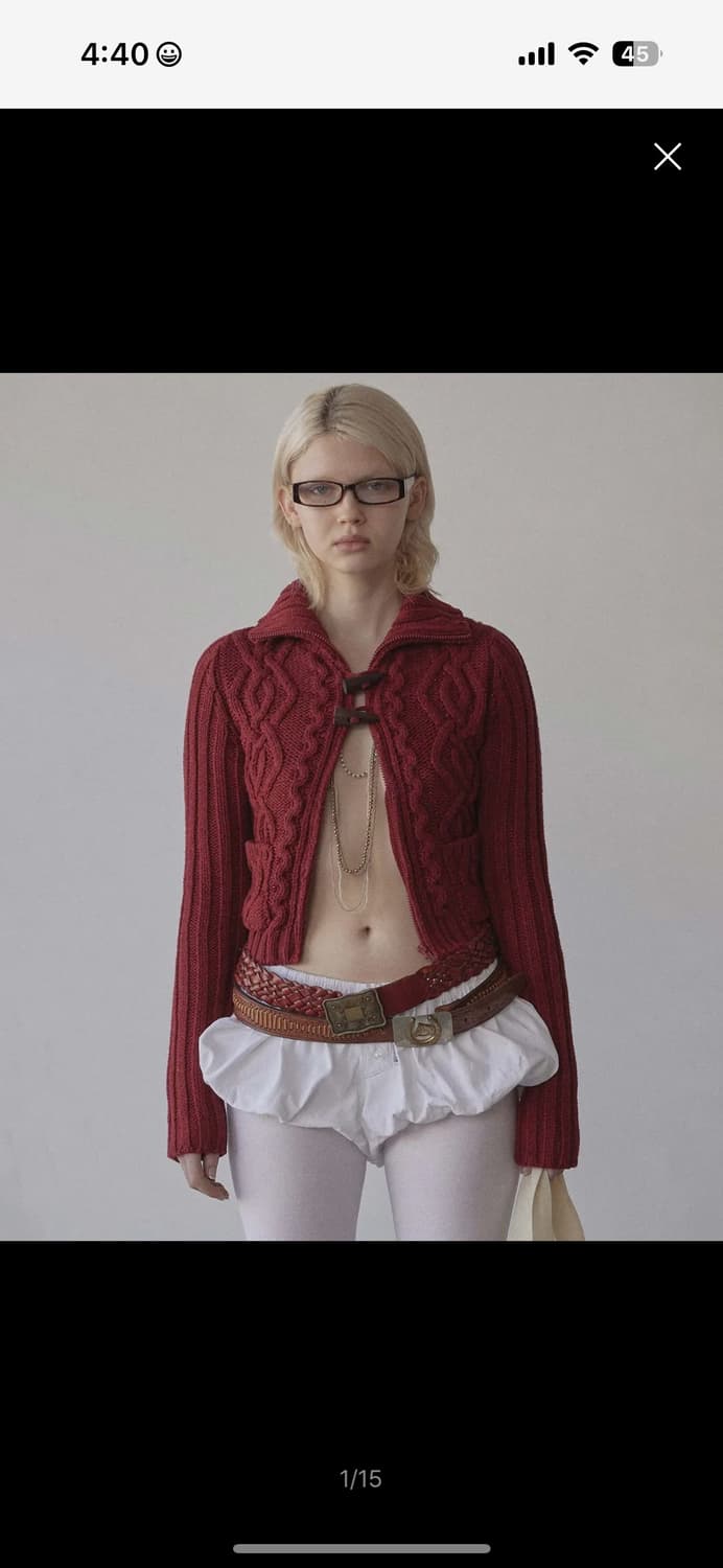 Two Way Cable Cardigan Red  상품이미지1