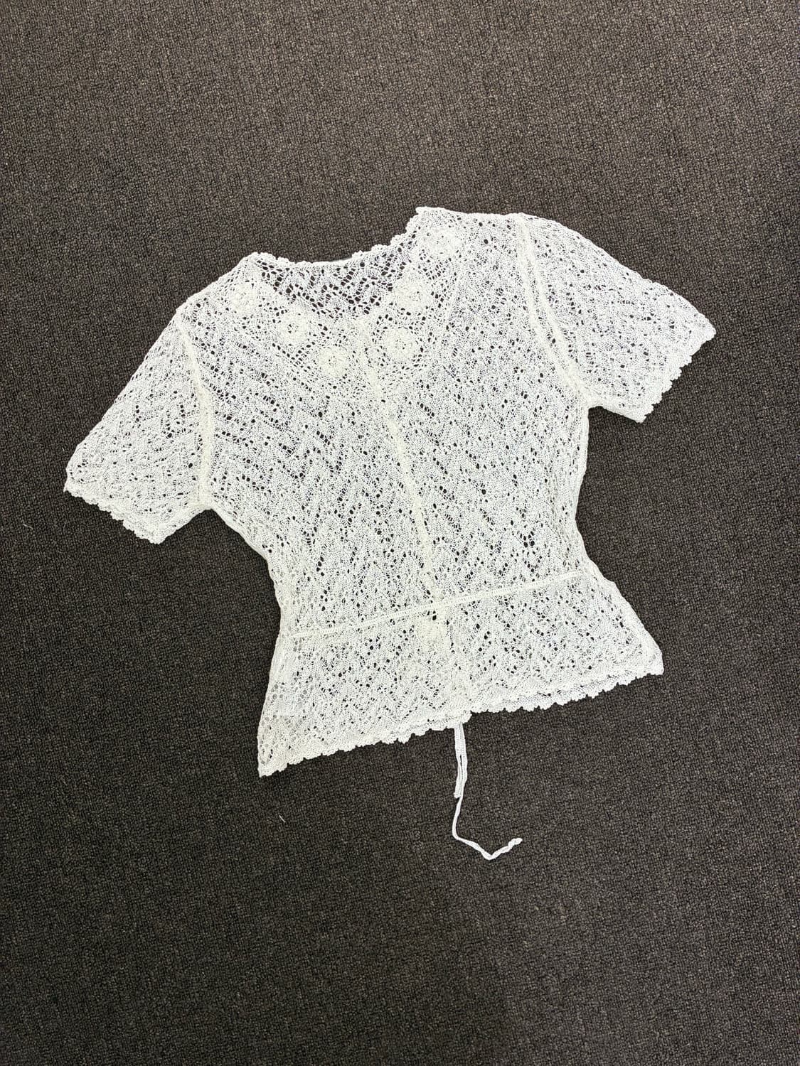 L)Japanese vintage 여성 꽃자수 반팔 그물 가디건 상품이미지8