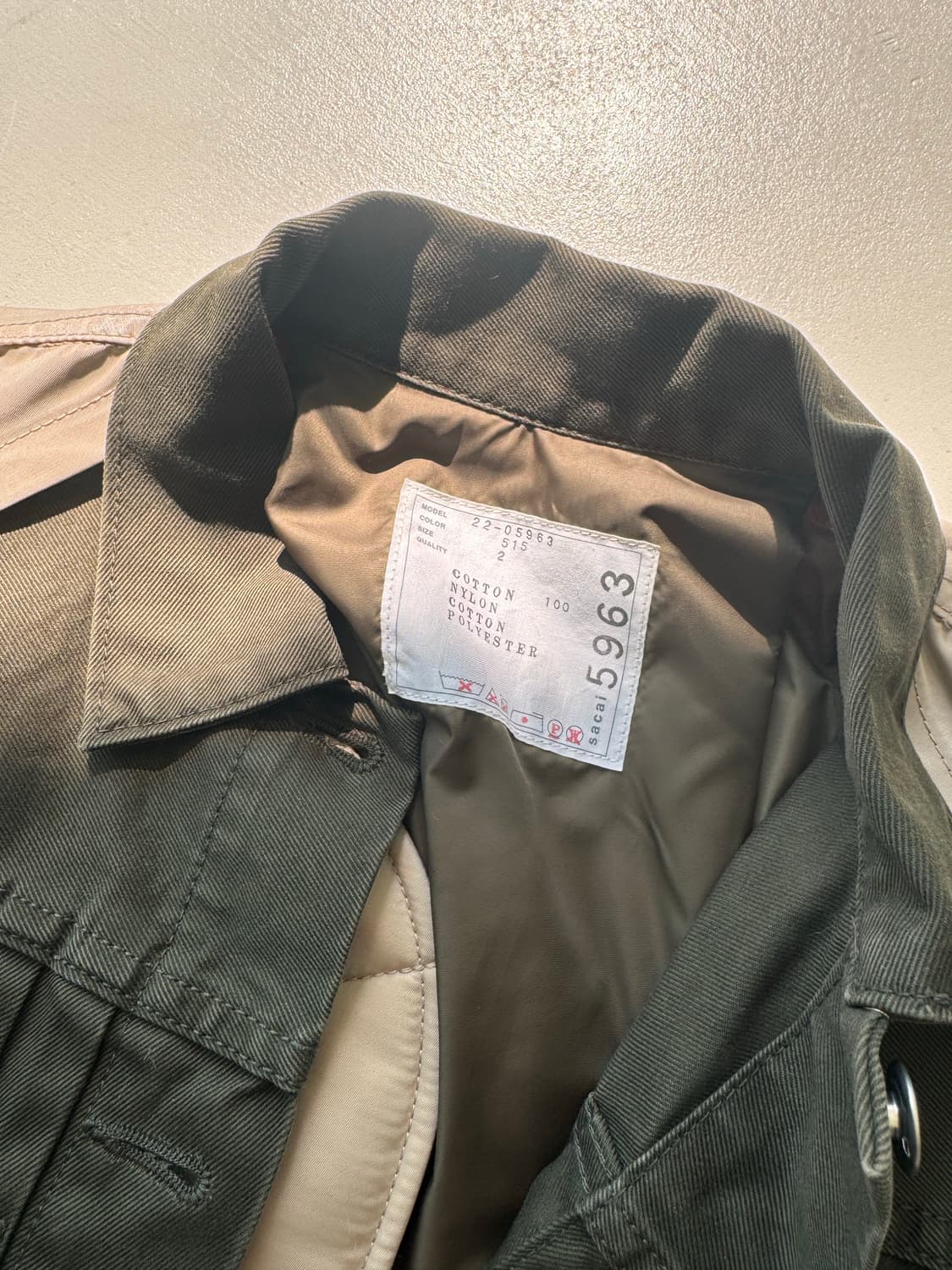 사카이 Sacai 카키베이지 믹스 봄버자켓 사이즈2 상품이미지3