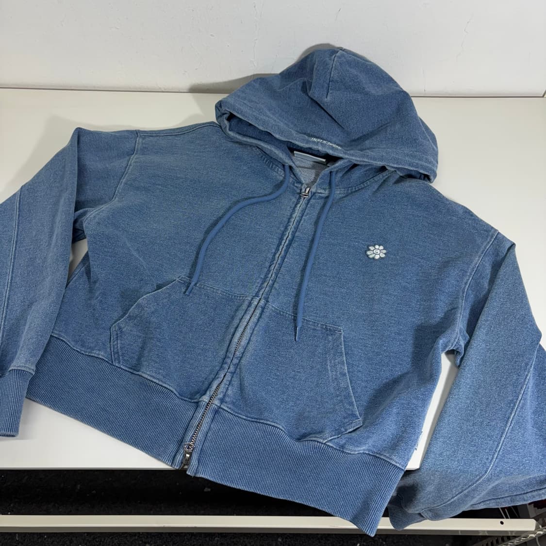 우먼M 와릿이즌 네이비 피그먼트 투웨이 크롭 후드집업 상품이미지2