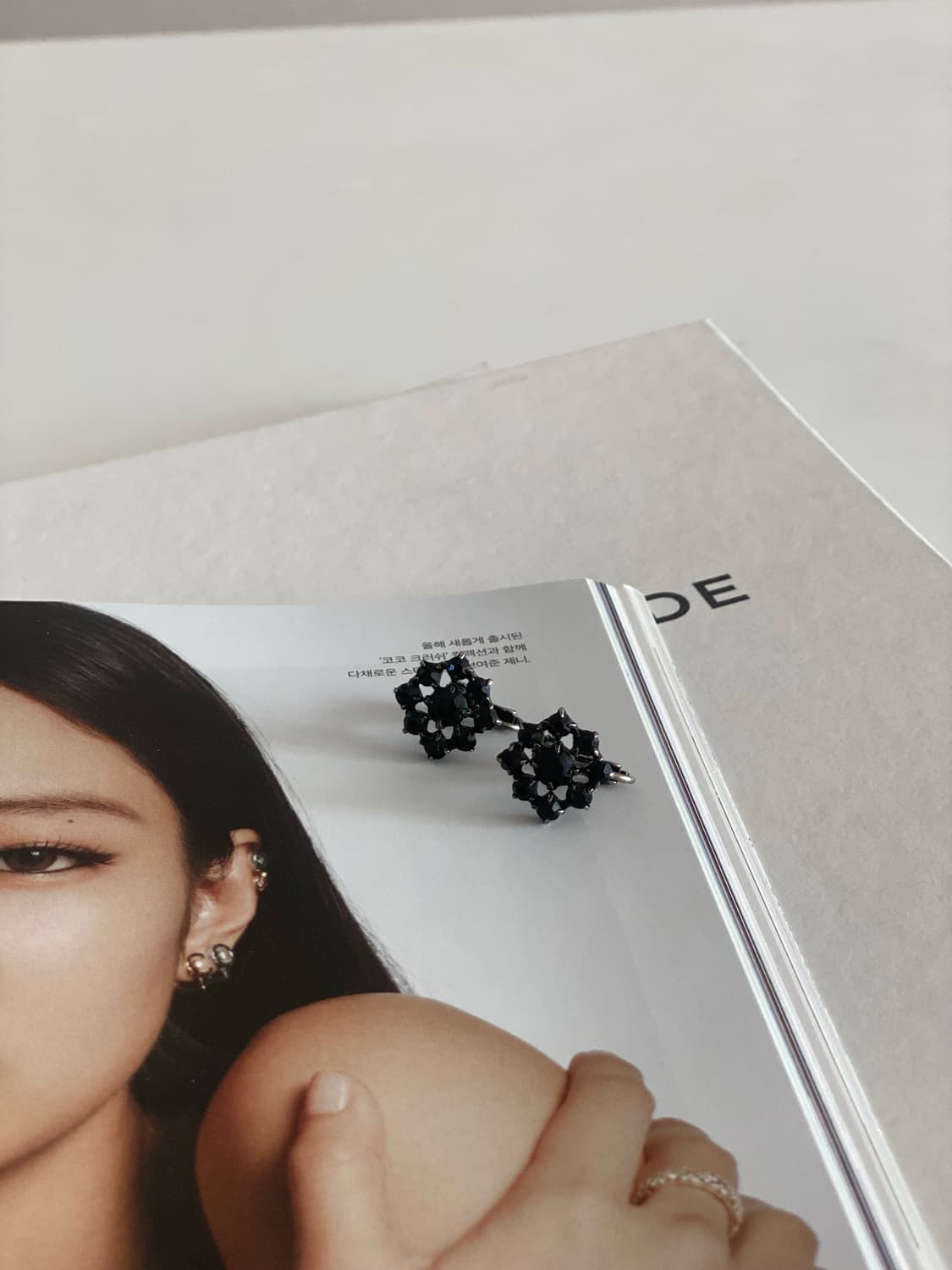 오닉스 블랙 크리스털 클립 이어링 (빈티지) 상품이미지6