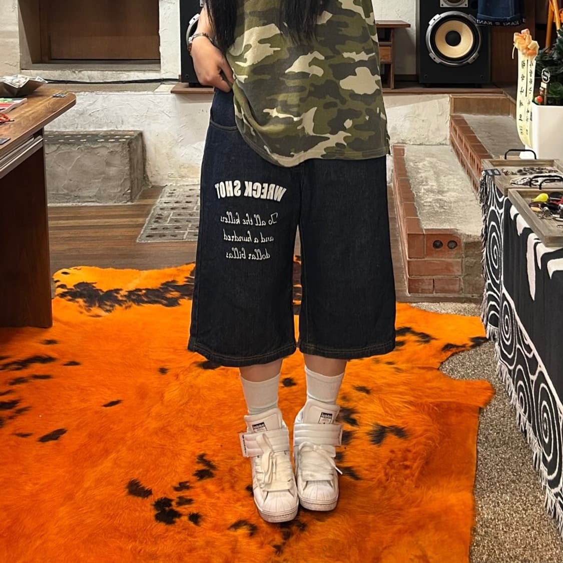 빈티지 프린팅 생지 데님 버뮤다 팬츠 상품이미지2