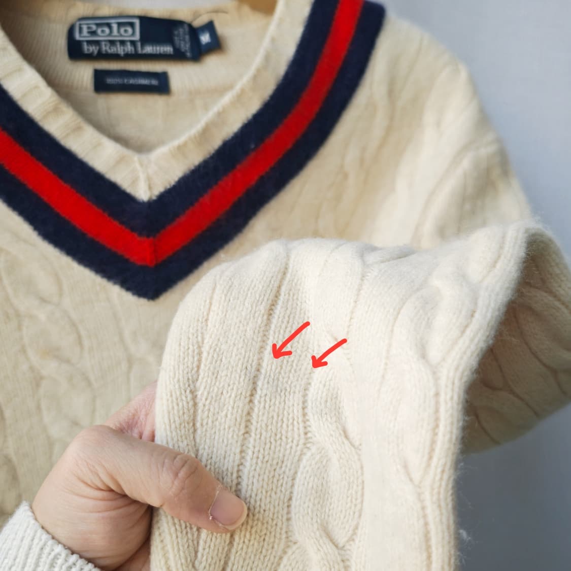 폴로 랄프로렌 캐시미어 100% 크리켓 니트 아이보리 M 상품이미지7