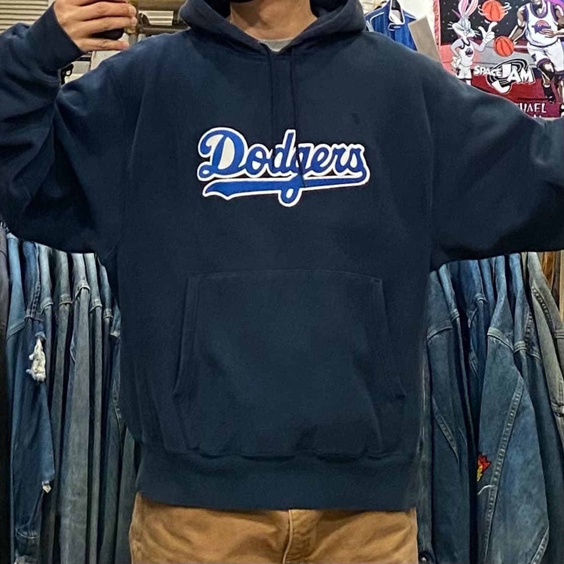 90s USA 챔피온 리버스위브 La다저스 후드 상품이미지3