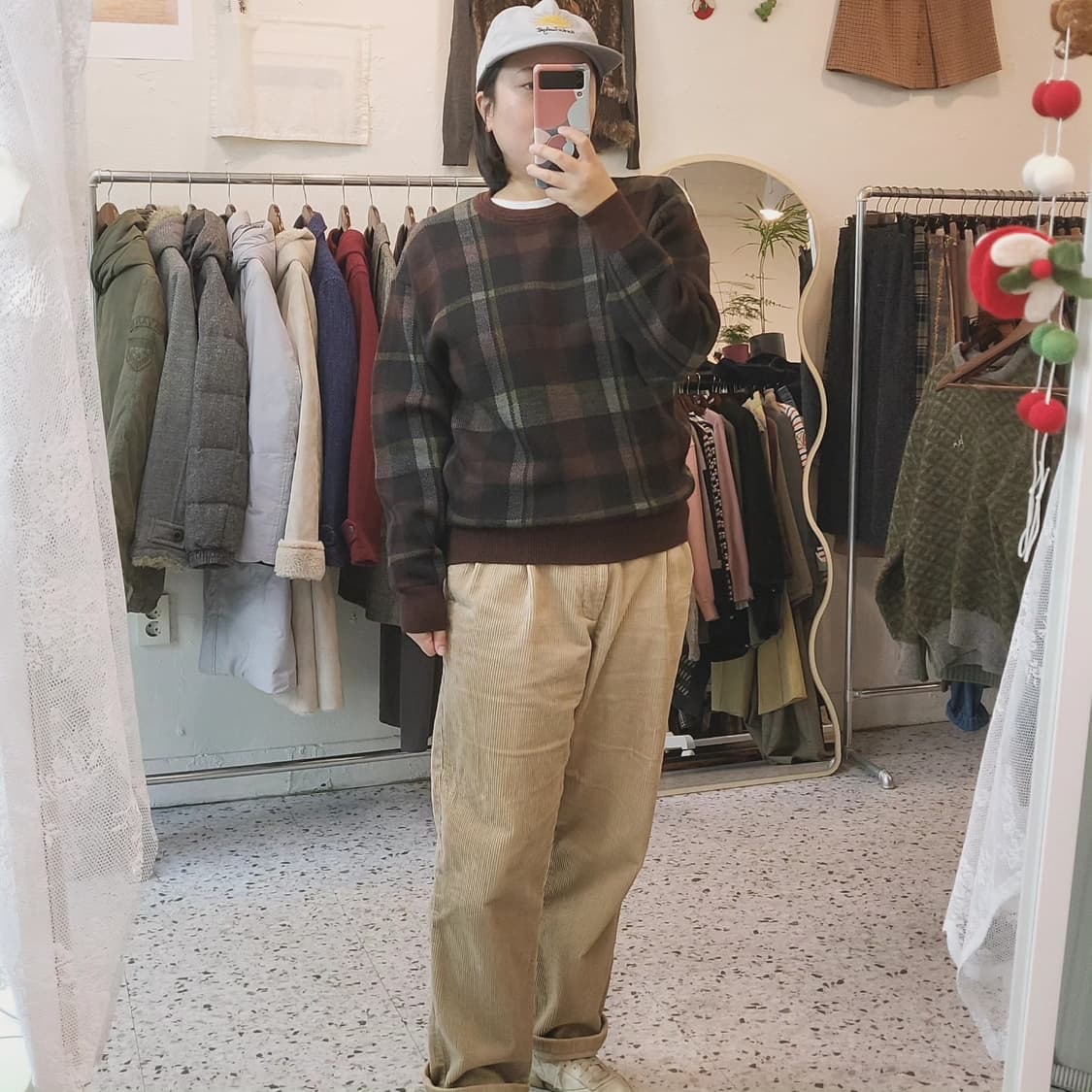 Cross keys 브라운 체크 울100 니트 상품이미지1