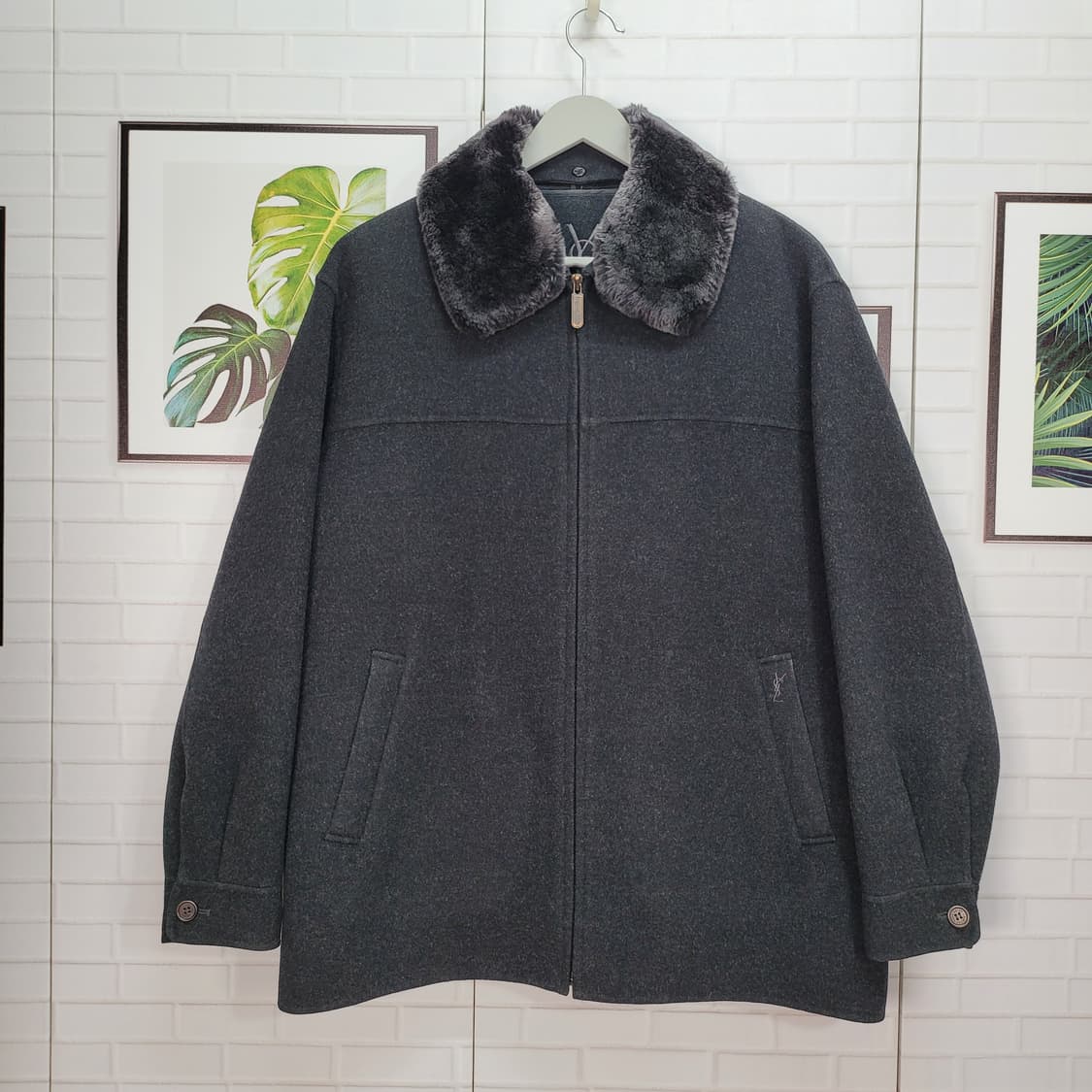 90s YSL 입생로랑 하링턴 퍼 카라 울 집업 자켓 100사이즈 상품이미지1