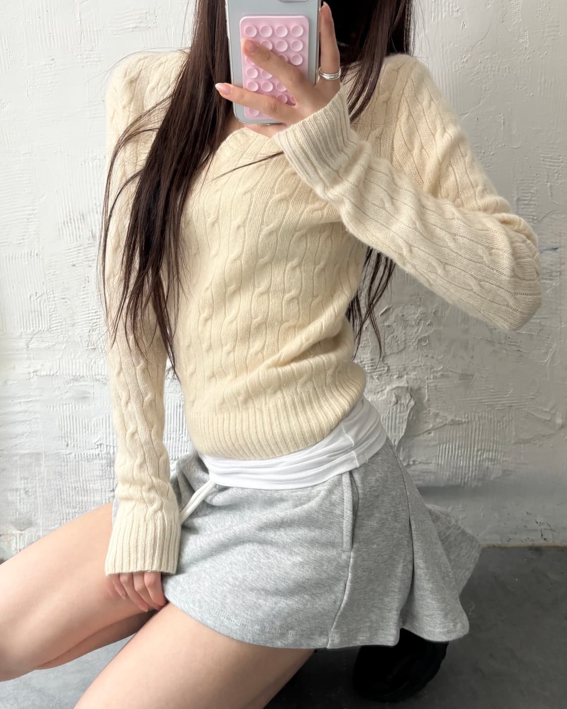 Polo 랄프로렌 우먼 아이보리 램스울 케이블 브이넥 니트 상품이미지3