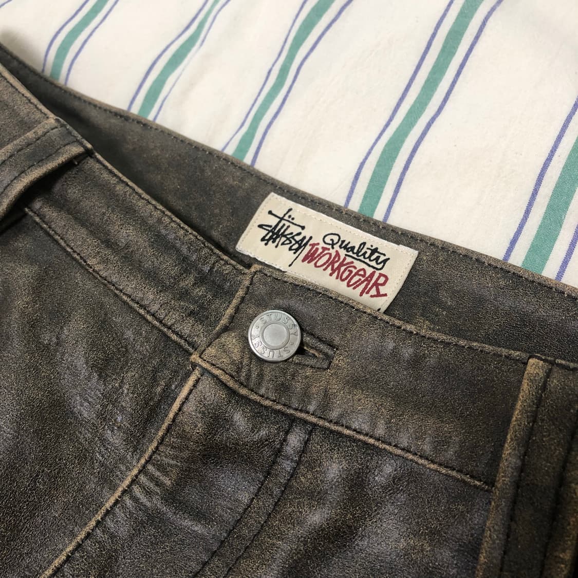 스투시 디스트레스드 레더 워크 팬츠 다크 브라운 32 상품이미지4