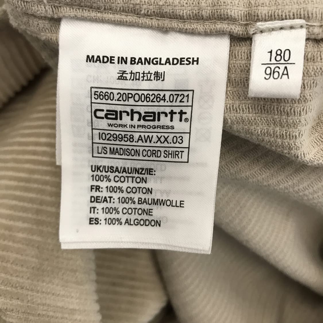 칼하트 메디슨 코드 코듀로이 셔츠 [L] 상품이미지6