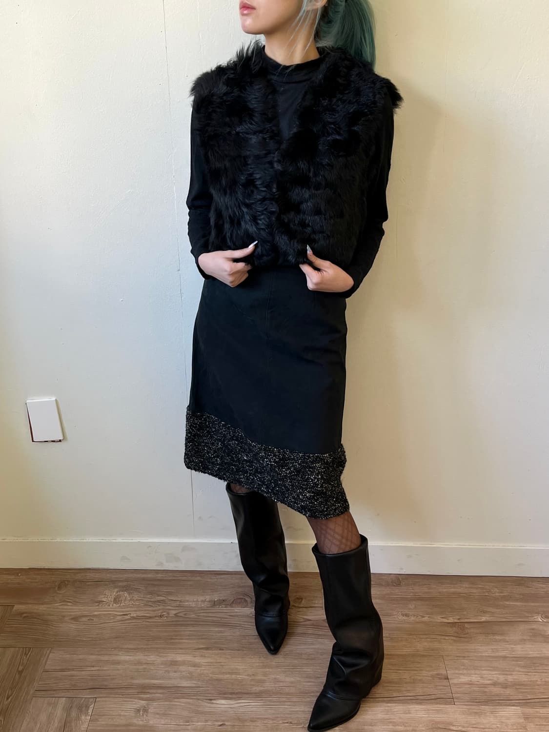 mila schon 블랙 벨벳 스커트 상품이미지5