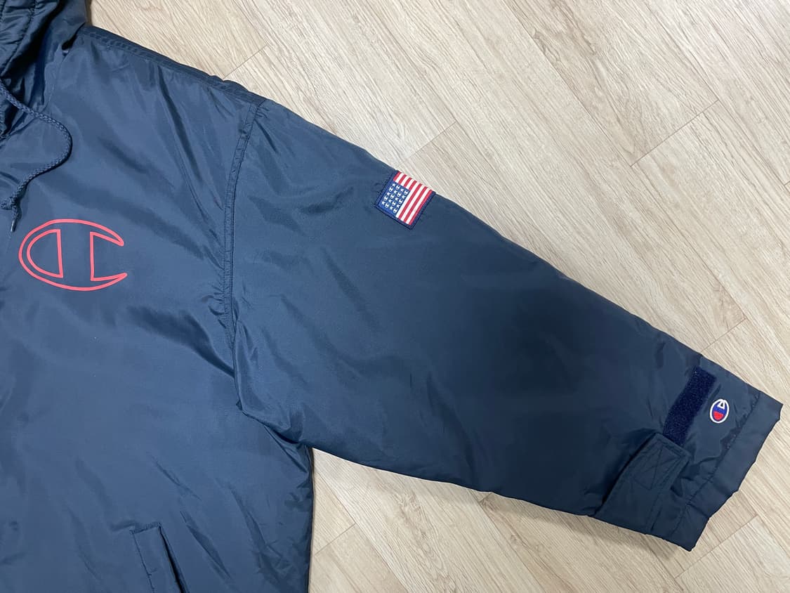 100~105) 90's 챔피온 재팬 성조기 빅로고 양털 후드 코치자켓 상품이미지6