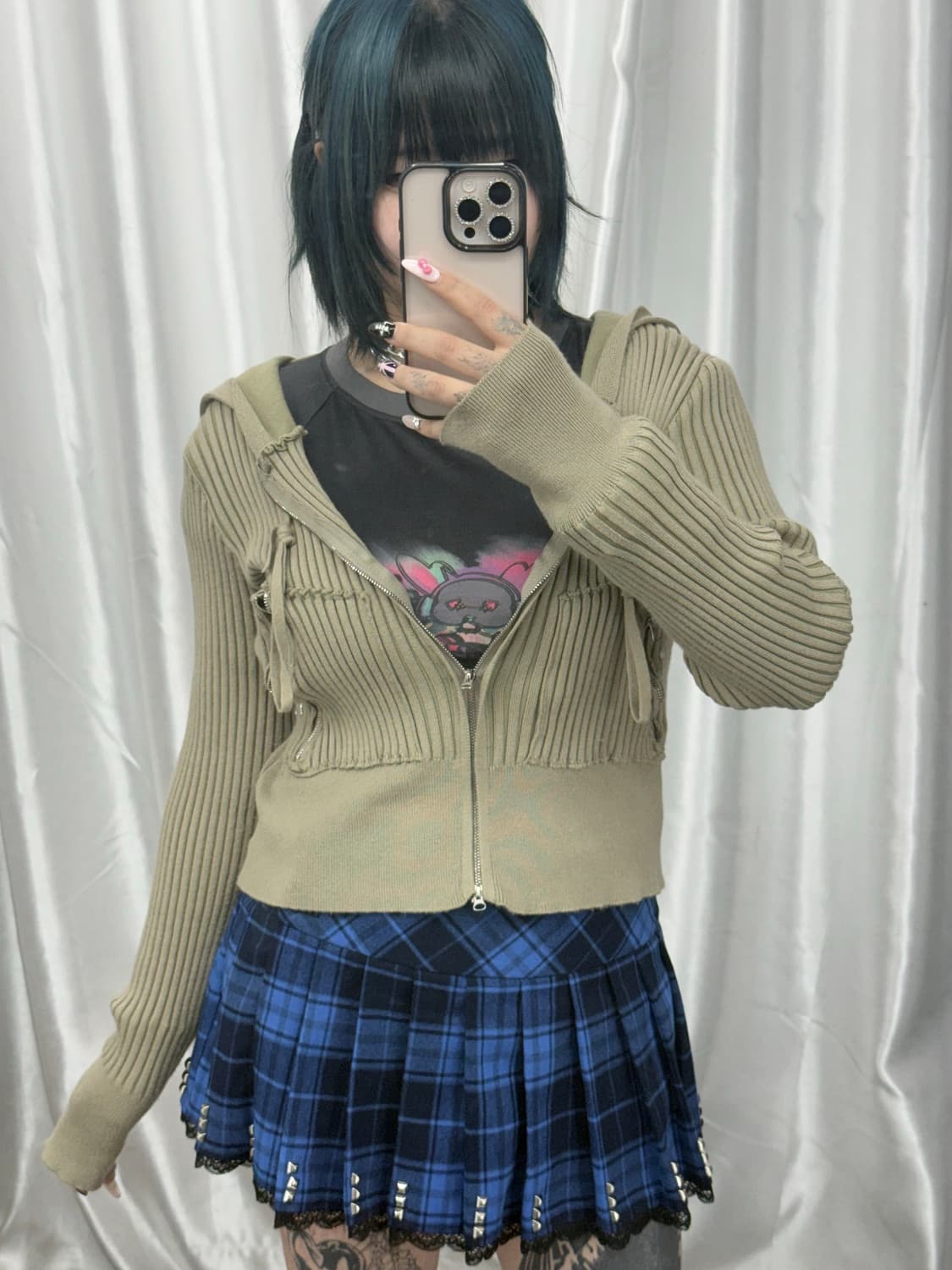 Kaki knit crop hood zip-up 상품이미지2
