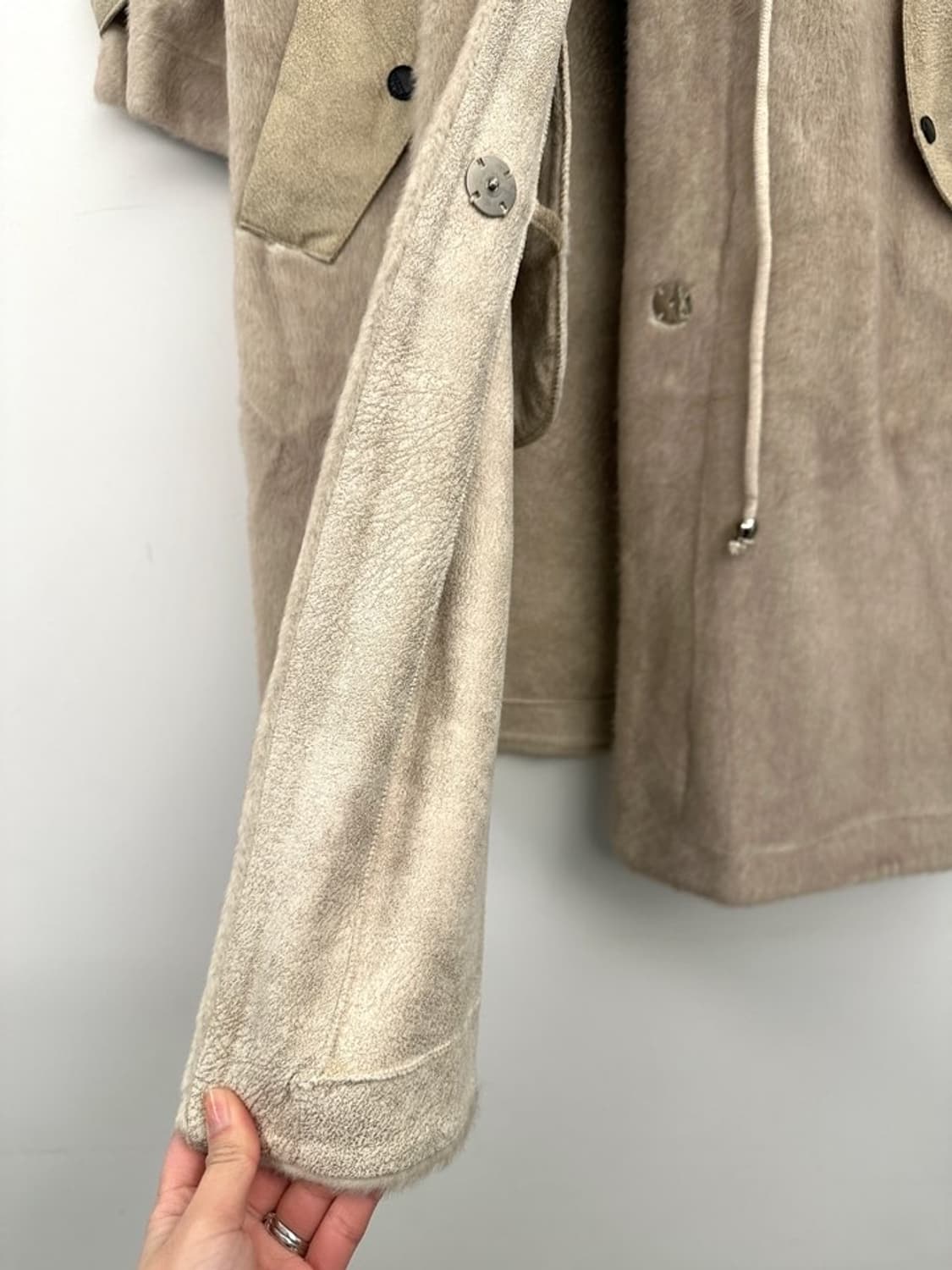 Suede & soft fur mix high neck long coat 상품이미지6