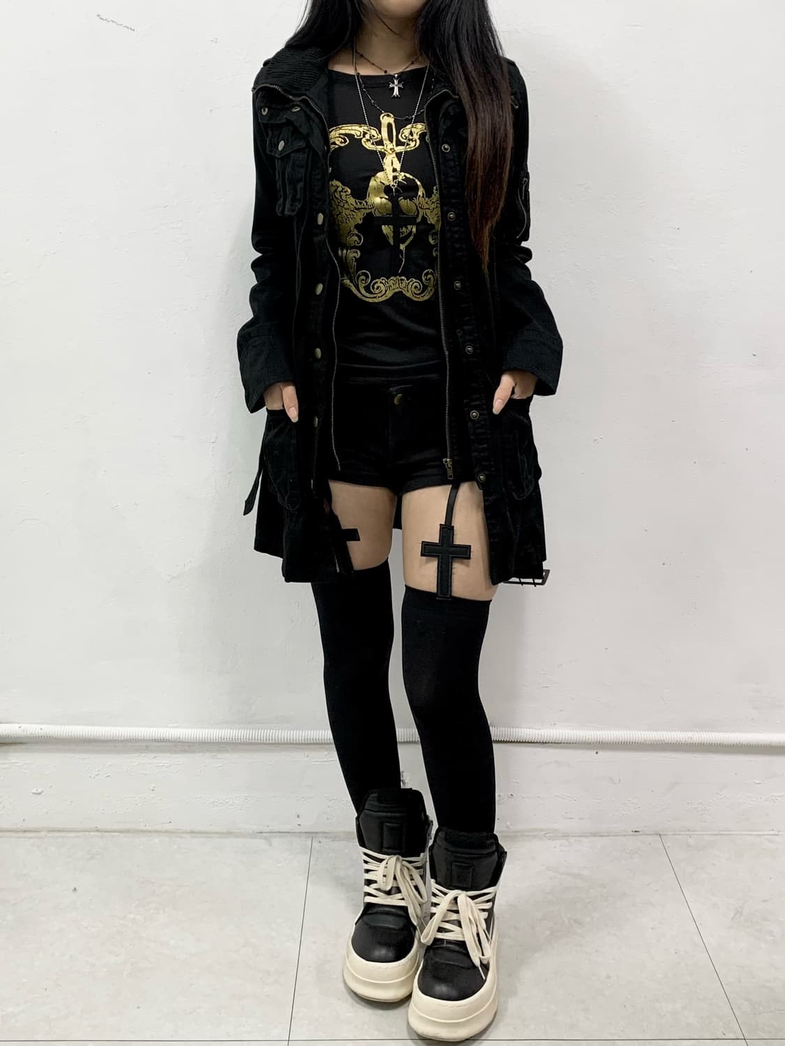 펑크 스컬 y2k 골드 큐빅 롱슬리브 상품이미지4