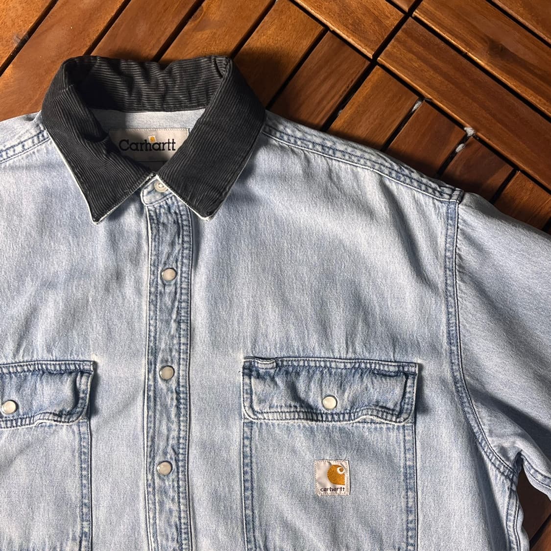 [2XL]칼하트 리메이크 연청 데님 반팔 셔츠 상품이미지1