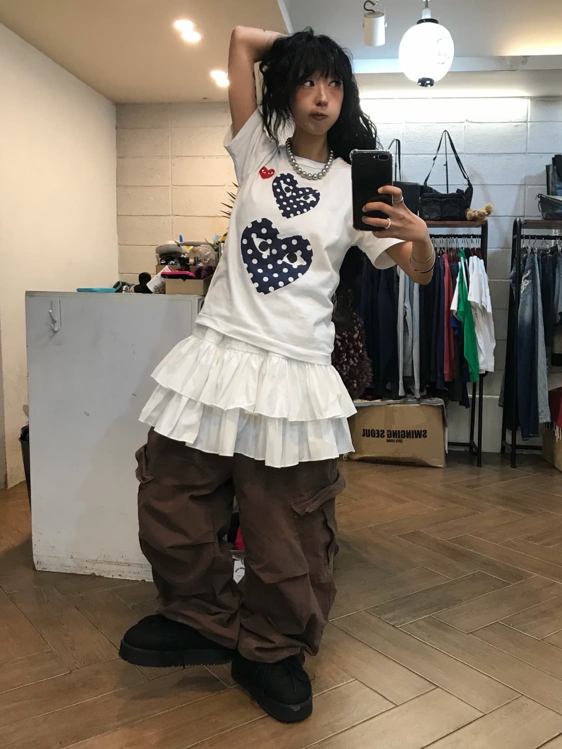  꼼데가르송 더블 하트 도트 프린팅 티셔츠 상품이미지5