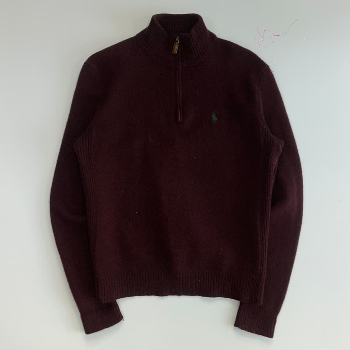 Polo 폴로 그린 포니 버건디 니트 반집업 상품이미지3