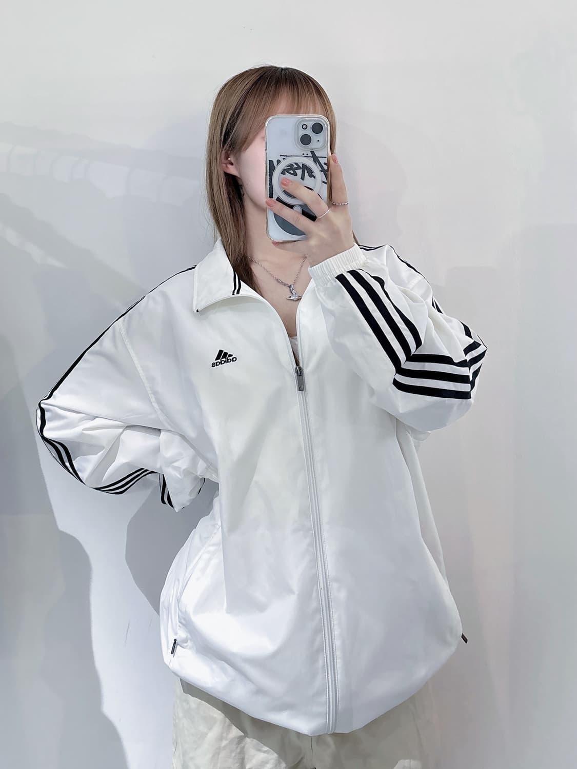 아디다스 00‘s 화이트 스몰로고 삼선 바람막이 상품이미지2