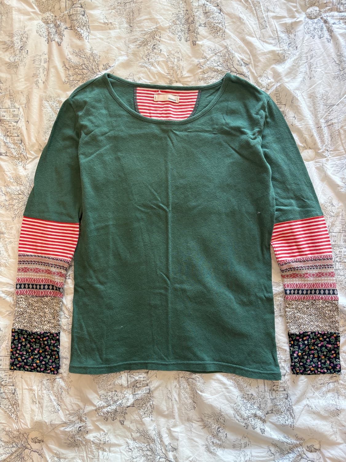 히피 모리 에스닉 긴팔티 롱슬리브 패치 패턴 그린 초록 상품이미지1