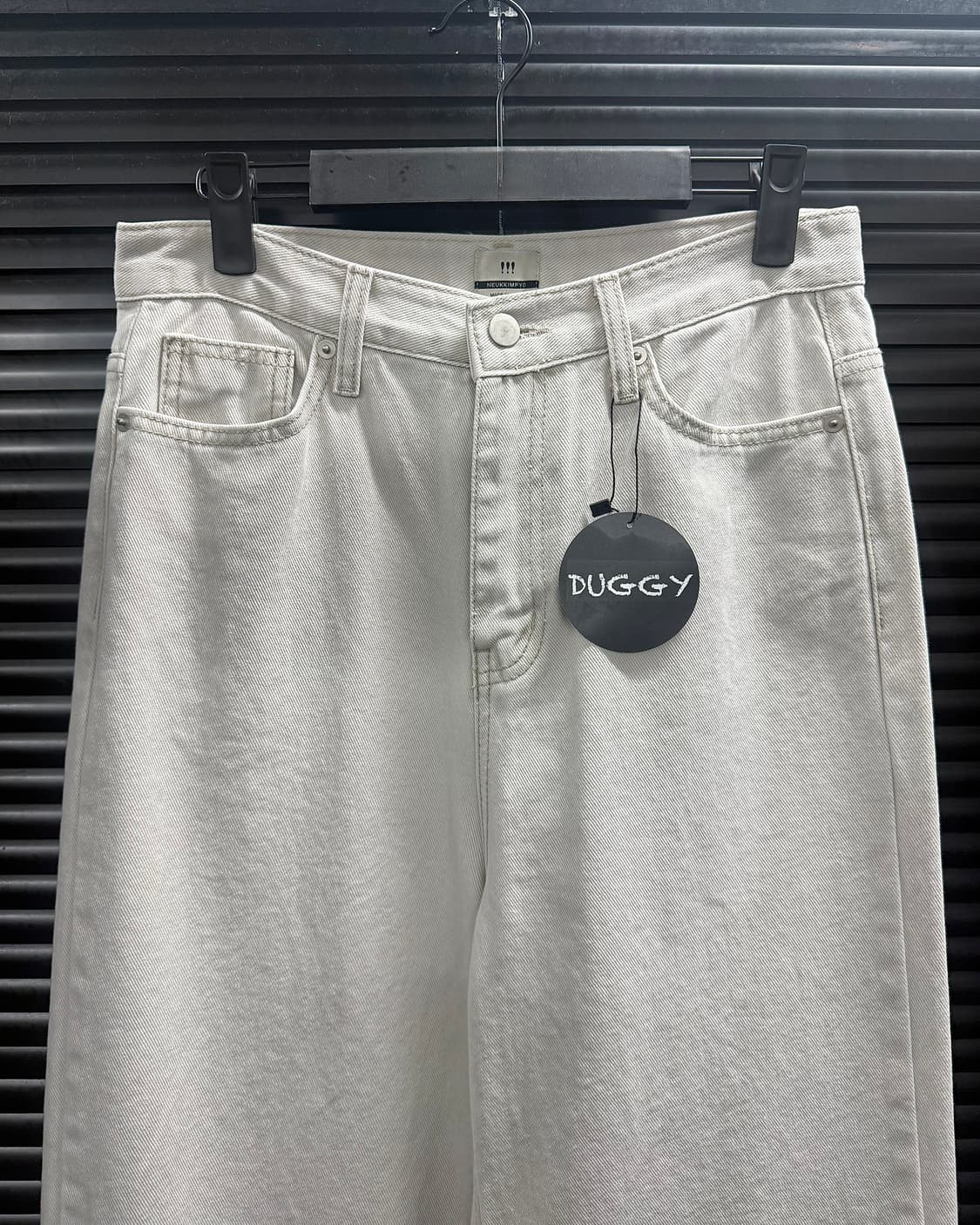 느낌표 크림 화이트 데님 와이드 팬츠 워크 M 29 워시드 일자 아이보리 상품이미지1