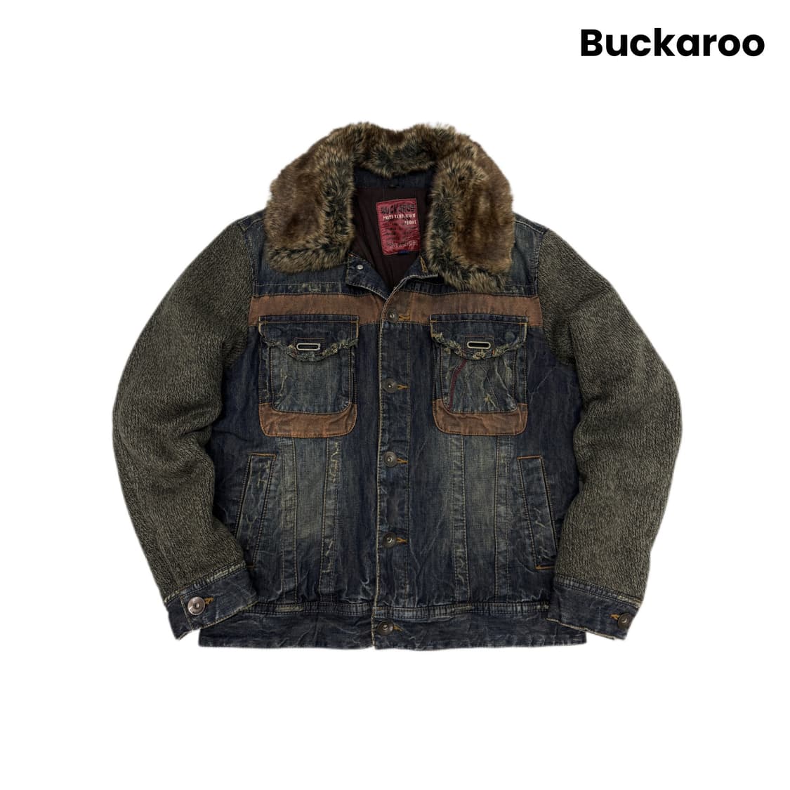 버커루 Y2K 락 펑크 퍼 니트도킹 데님자켓 상품이미지1