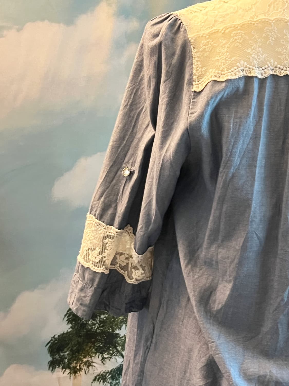 Axes femme Lace Patchwork Denim Shirt Bl 상품이미지2