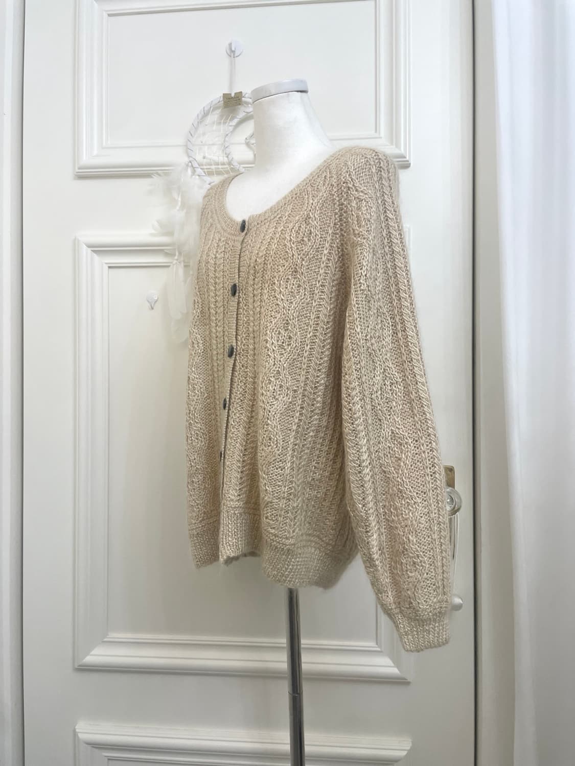 beige wool silk twist loose cardigan 상품이미지2