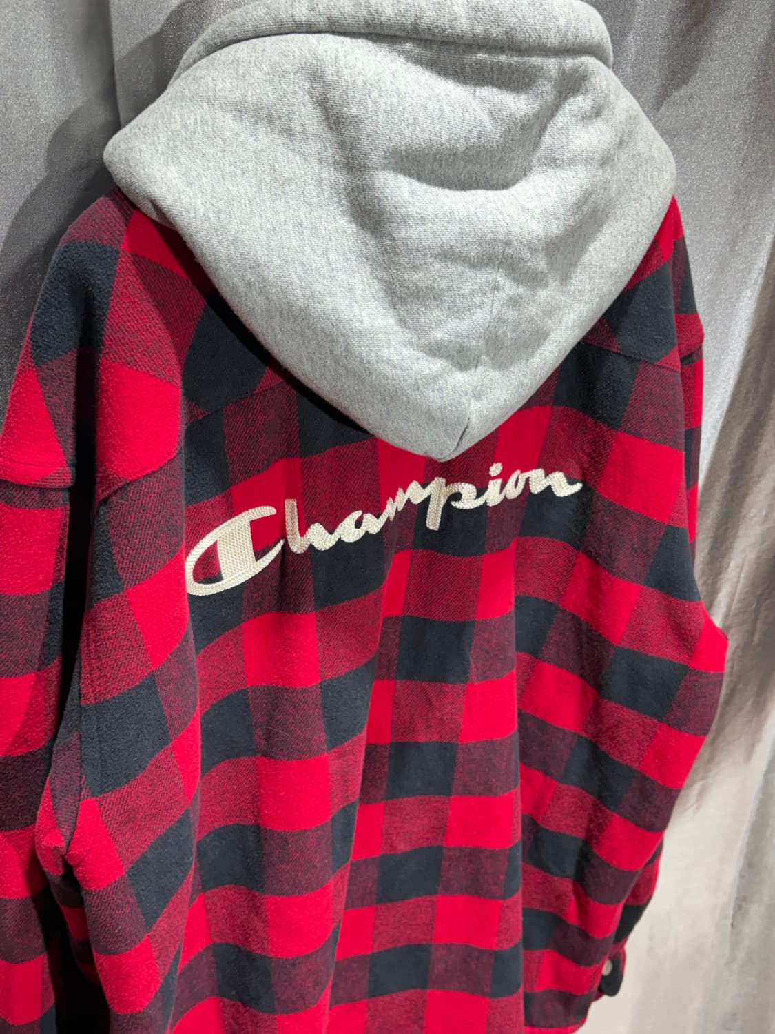 XL 챔피온 빅스펠링 타탄체크 쉐르파 후디 레이어링 자켓 상품이미지4