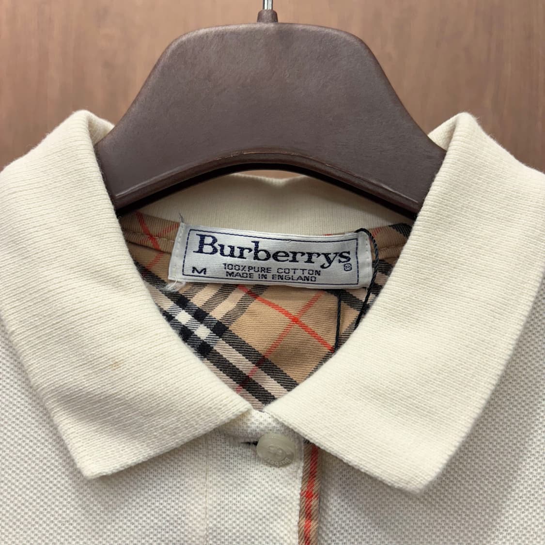 버버리 코튼 PK 긴팔 티셔츠 로고 자수 체크 배색 안감 디테일 아이보리 상품이미지7