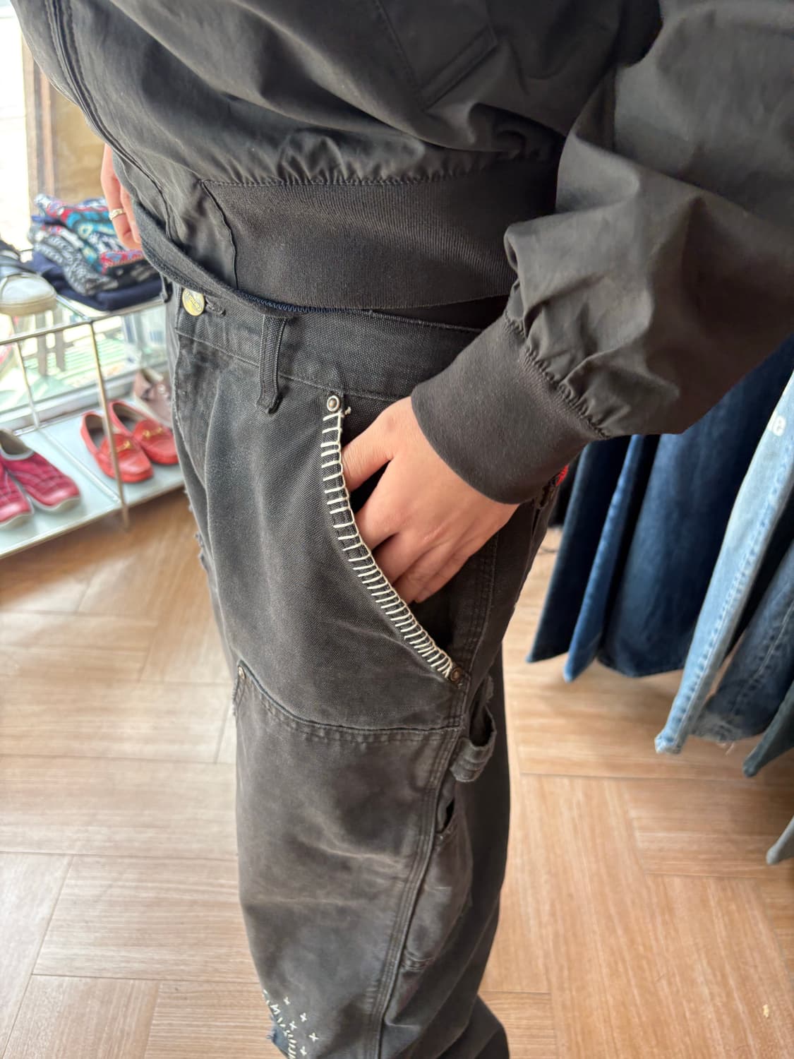 Carhartt B136 블랙 더블니 사시코 팬츠 상품이미지5