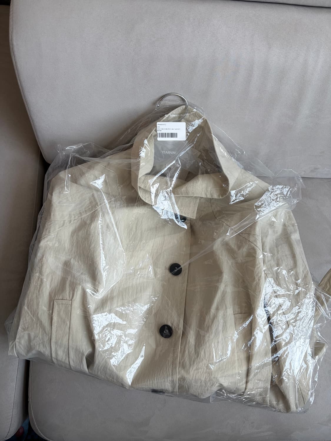 이어닝 하이넥 벨트 하프 자켓 베이지 상품이미지2