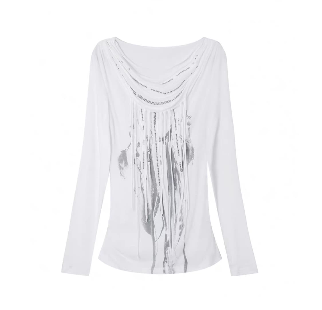 더블펀치 드레이프 롱슬리브 탑 화이트 상품이미지2