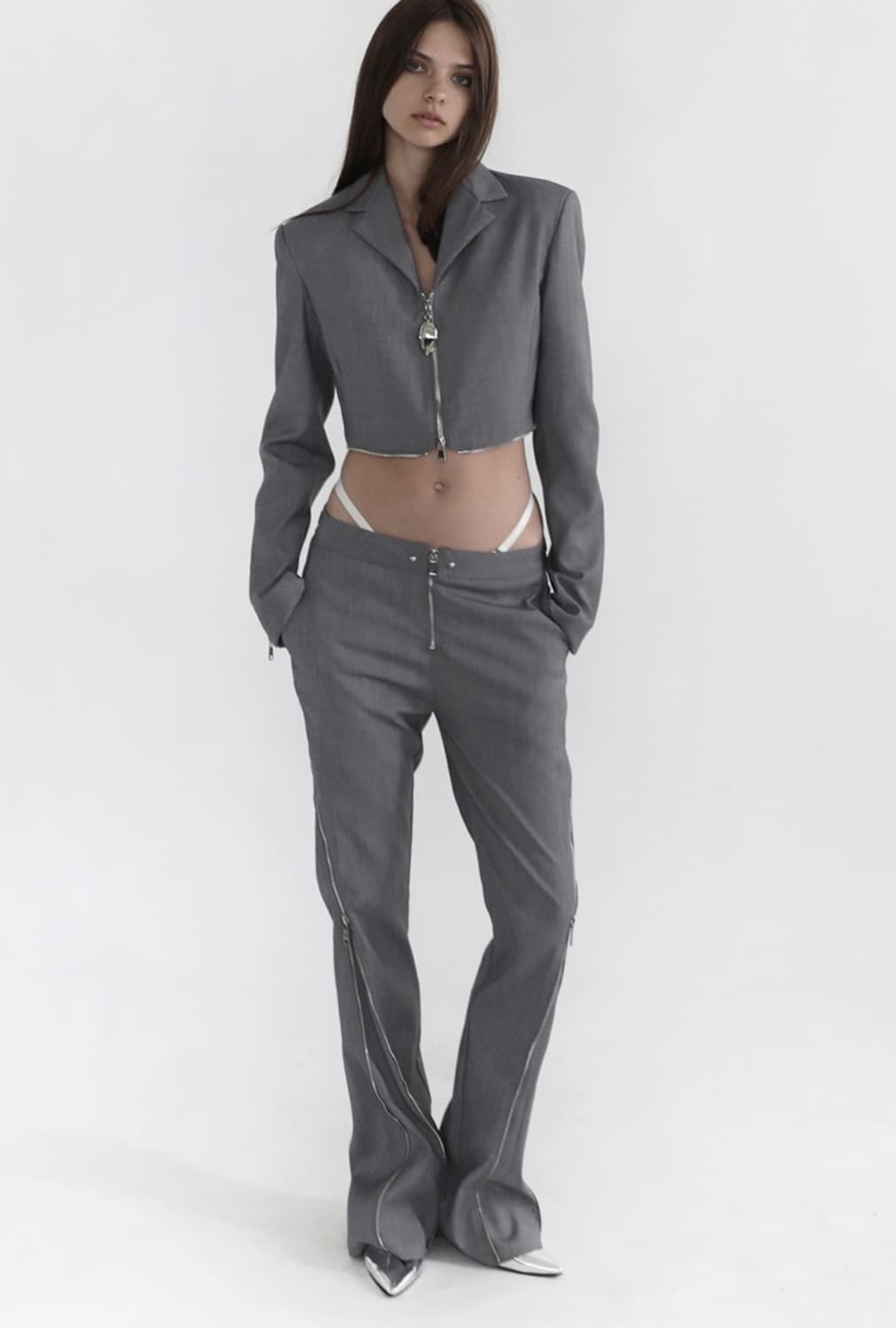 배드블러드 스파이럴 풀 집 트라우져 슬림핏 그레이 S 상품이미지1