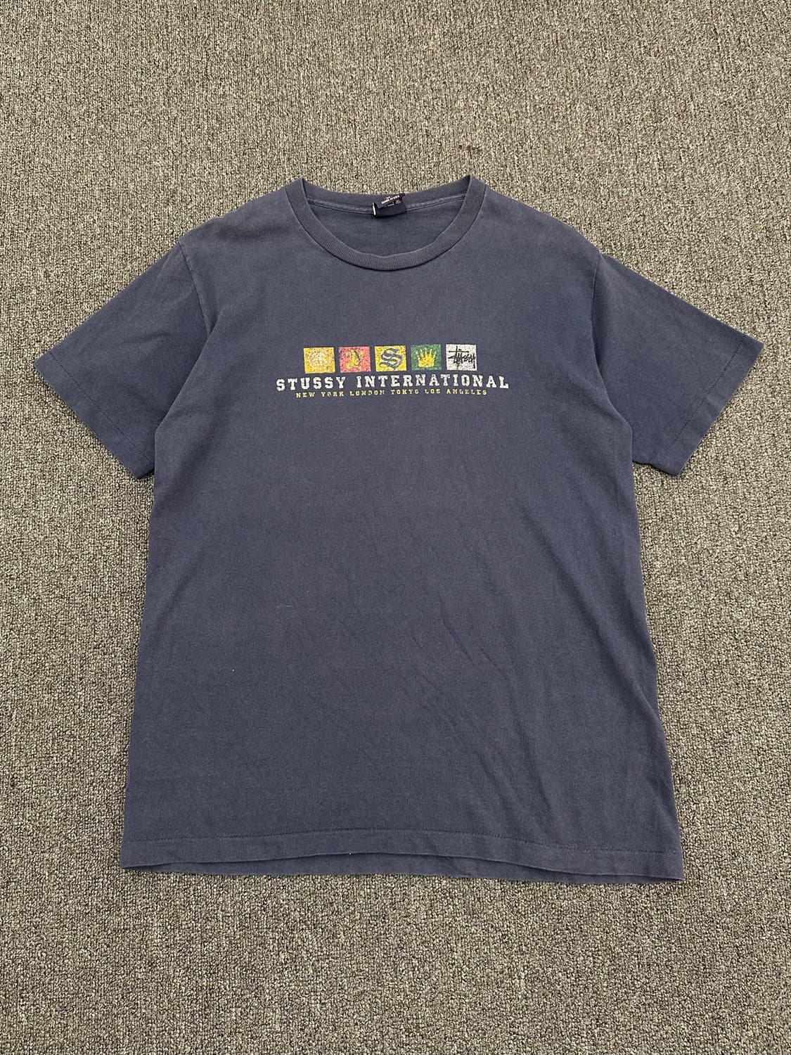 M)90s 스투시 프린팅 네이비 반팔 상품이미지1