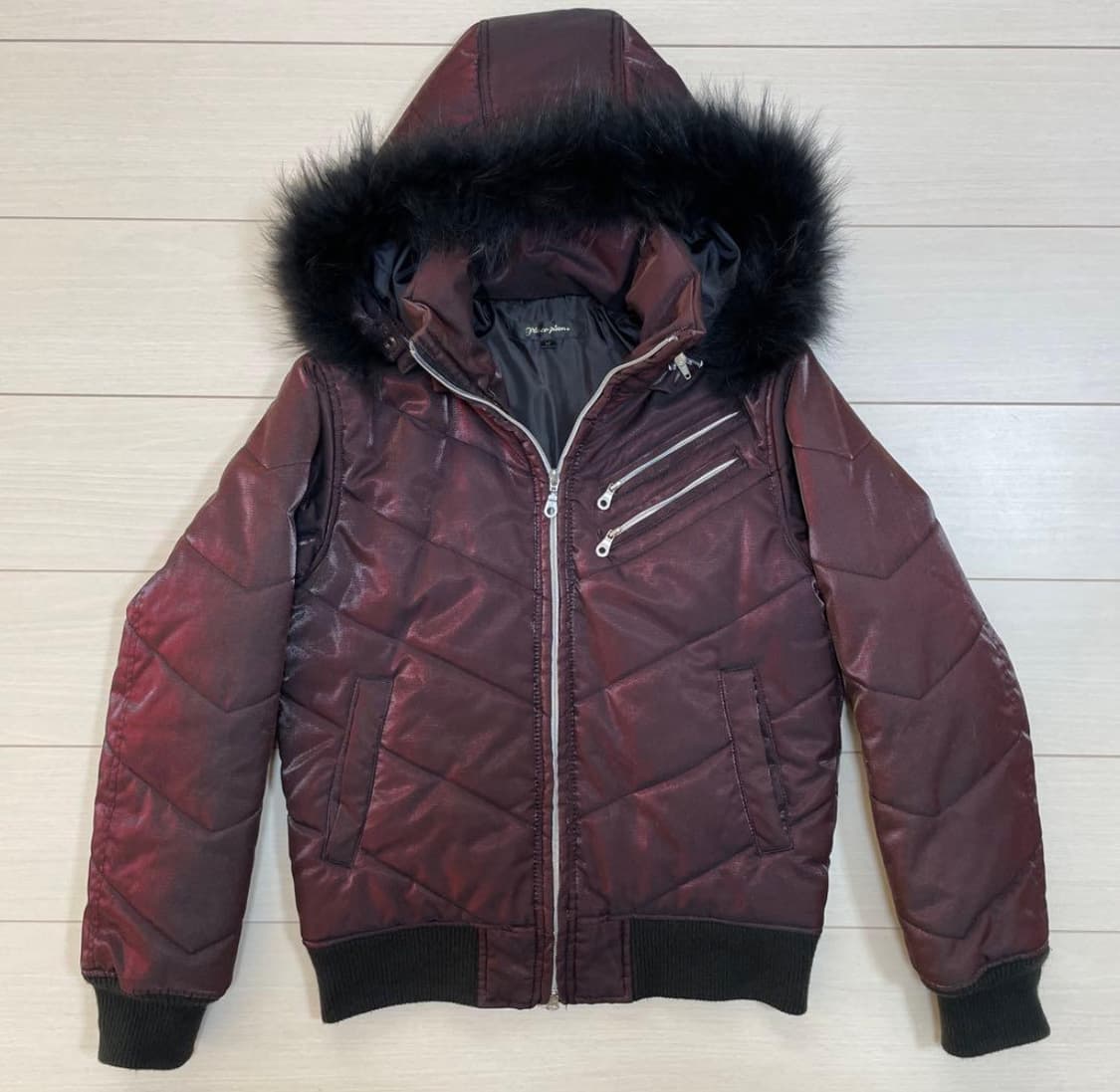 택포•빈티지 vkei 펑크 퍼 후드 투웨이 집업 패딩 상품이미지10