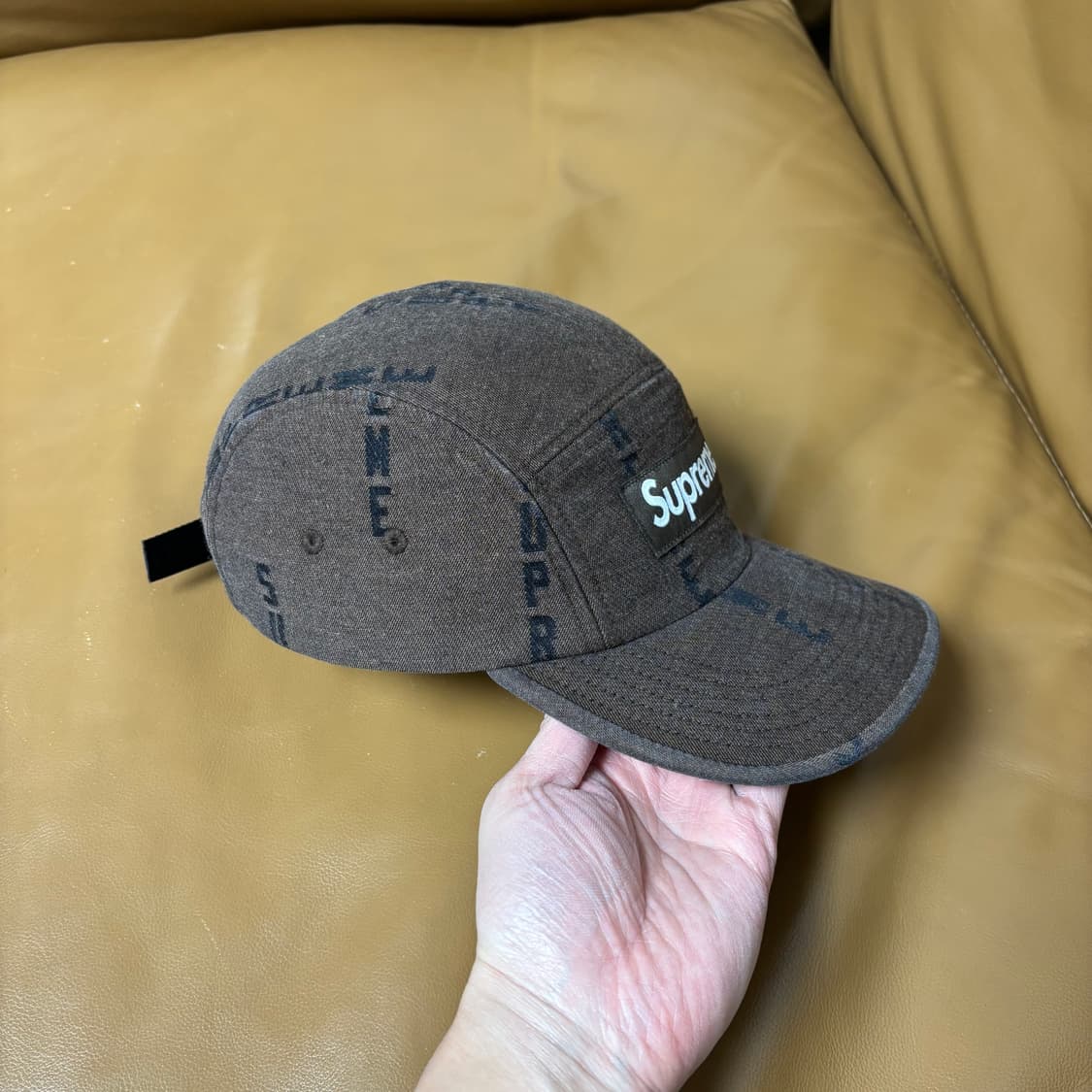 슈프림 캠프캡 모자 박스로고 워시드 데님 브라운 상품이미지3