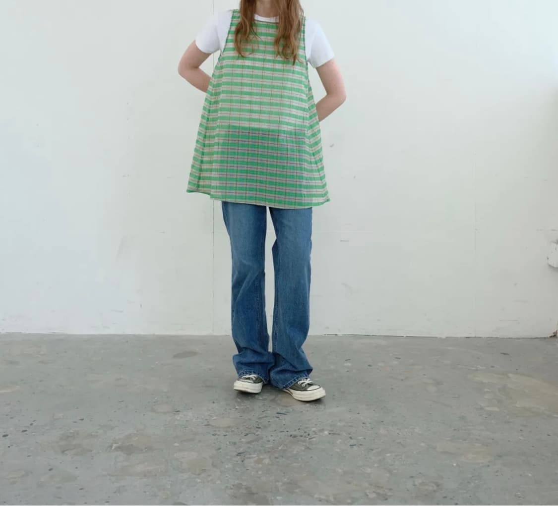 시어 체크 슬리브리스탑 - Green 상품이미지2