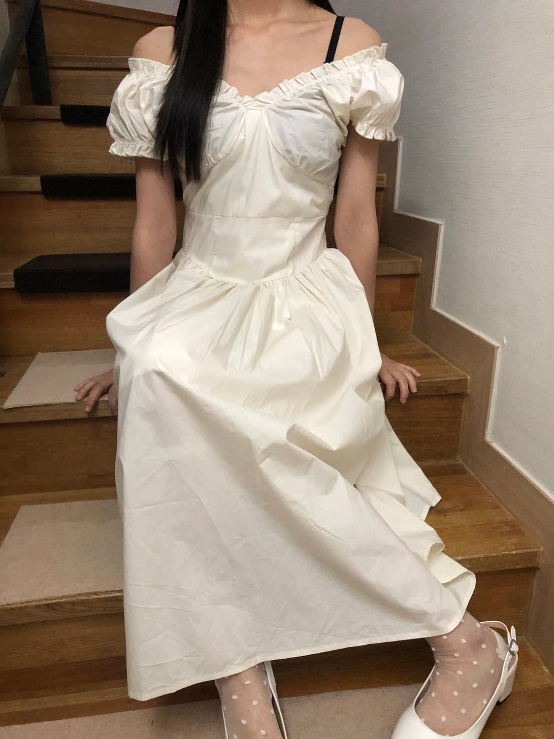 빈티지 아이보리 프릴 롱 원피스 상품이미지5