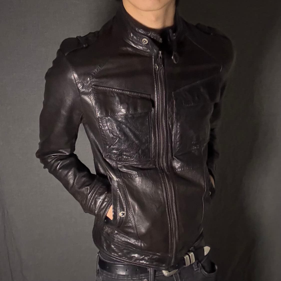 goat skin pocket leather jacket 상품이미지4