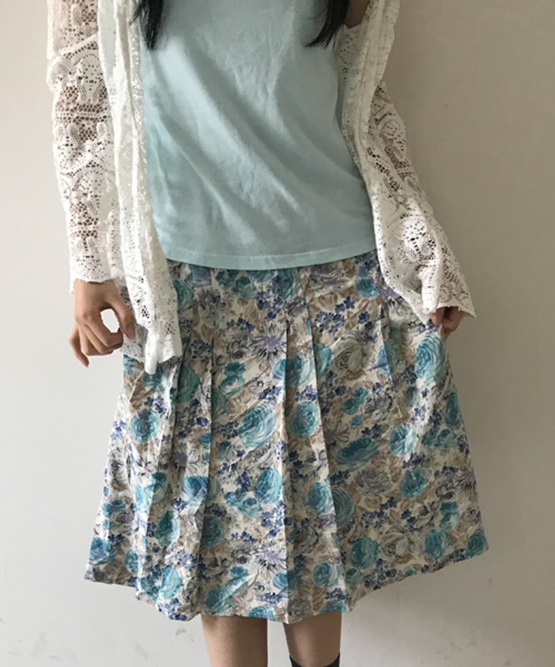 Flower Pleats Skirt(Mint) 상품이미지1