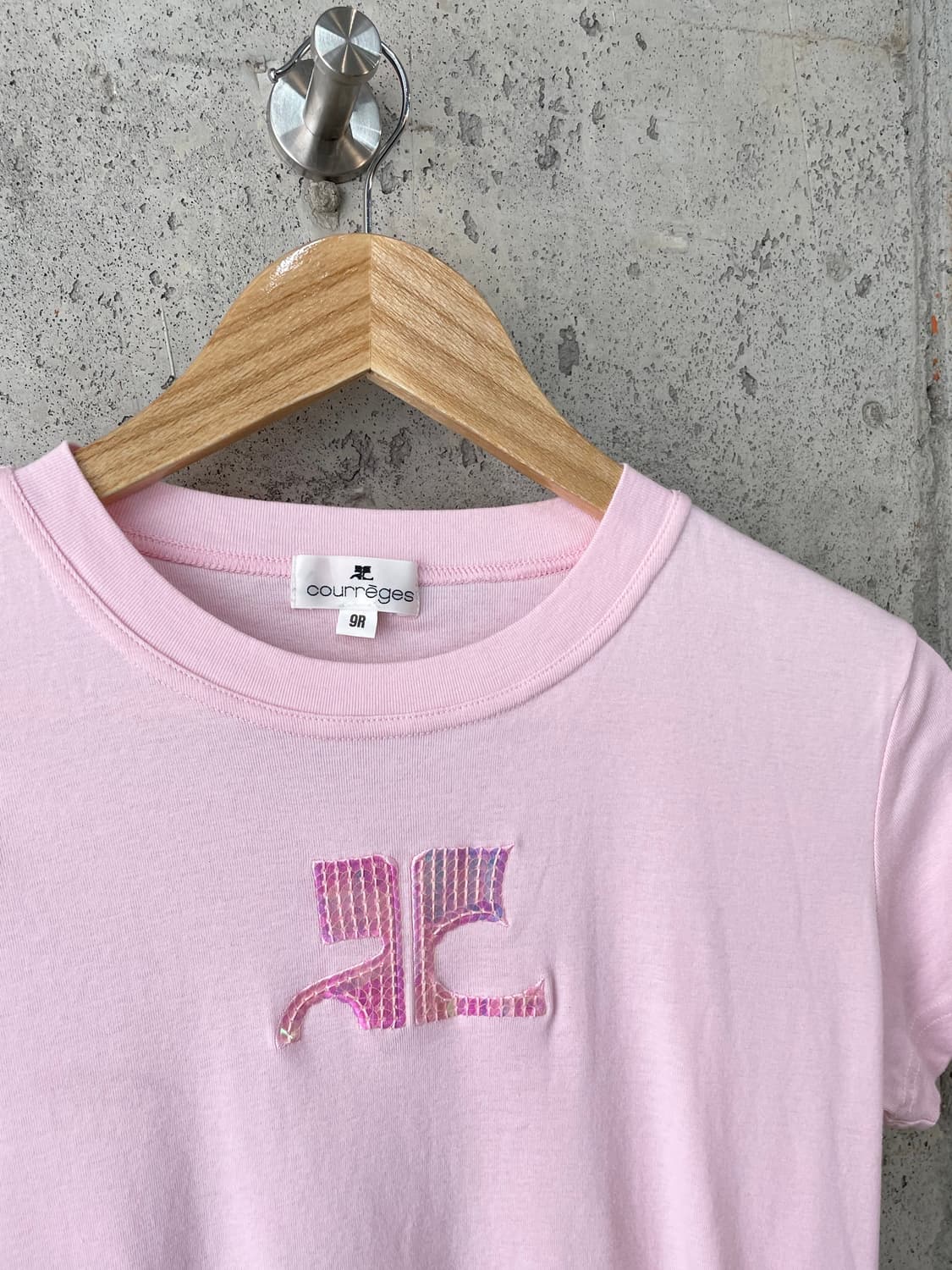 00s Courreges 꾸레쥬 스팽글 로고 탑 핑크 상품이미지1