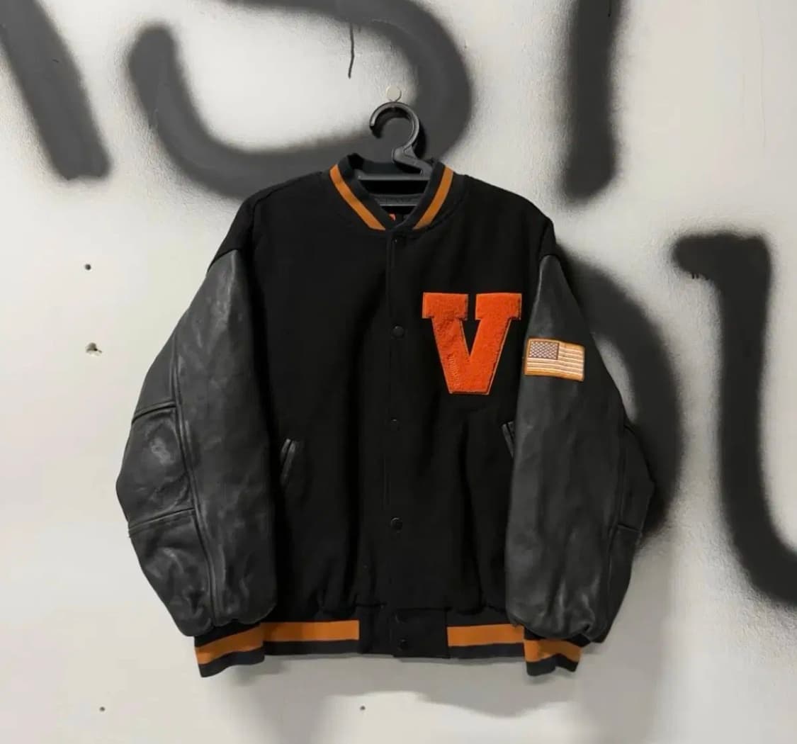 카우레더성조기 자수 패치 바시티 자켓 상품이미지1