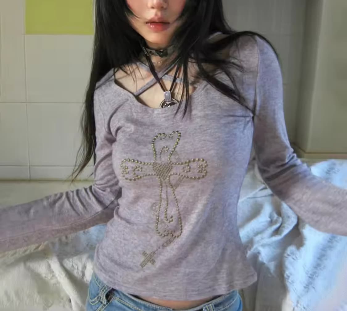 일본 y2k 니트 탑 티셔츠 상품이미지1