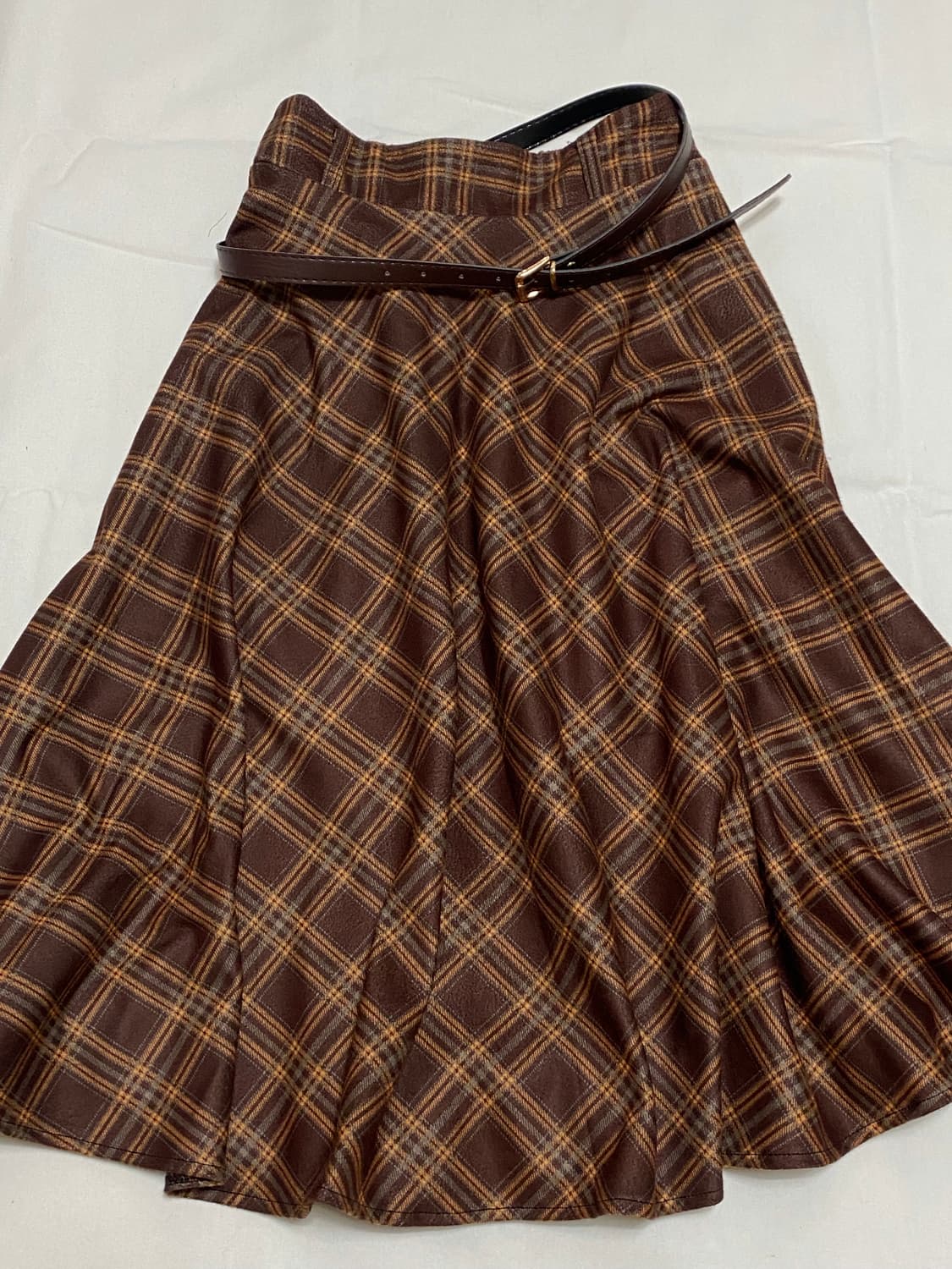 빈티지 브라운 체크 롱스커트 치마 (+벨트) 상품이미지3
